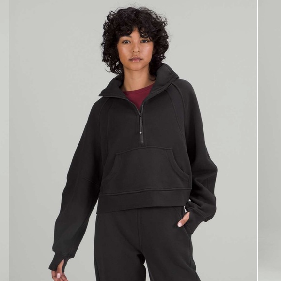 lululemon athletica Tops - Lululemon Scuba Oversized Funnel Neck Half Zip Hoodie XL/XXL Black Cotton Terry